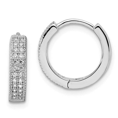 Image of 10mm Sterling Silver Rhodium-Plated CZ Brilliant Embers Hinged Hoop Earrings QMP316