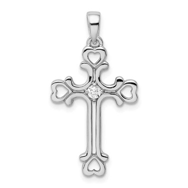 Image of Sterling Silver Rhodium-Plated CZ Heart Cross Pendant
