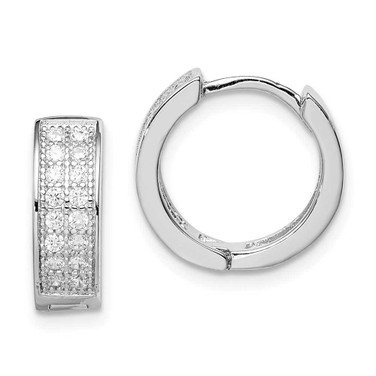 Image of 13mm Sterling Silver Rhodium-Plated CZ Hinged Hoop Earrings QE9261