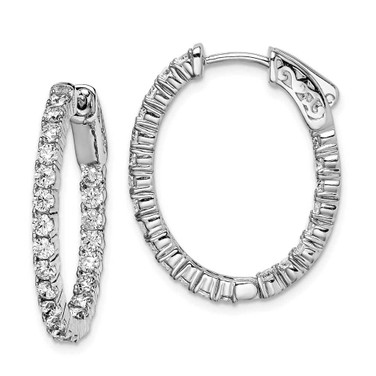 Image of 26mm Sterling Silver Rhodium-Plated CZ Hinged Oval Hoop Earrings QE7995 Image of 26mm Sterling Silver Rhodium-Plated CZ Hinged Oval Hoop Earrings QE7995