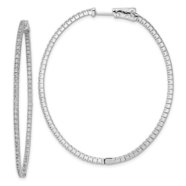 Image of 50mm Sterling Silver Rhodium-Plated CZ Hinged Oval Hoop Earrings QE8030