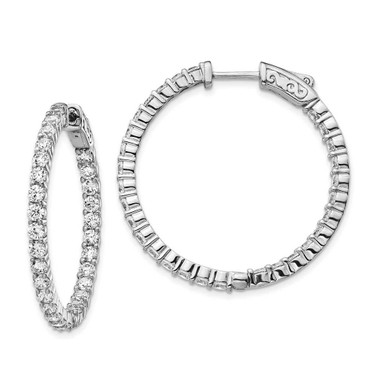 Image of 32.85mm Sterling Silver Rhodium-Plated CZ In & Out Round Hoop Earrings QE12996