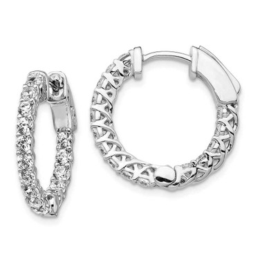 Image of 18mm Sterling Silver Rhodium-Plated CZ In and Out Hinged Hoop Earrings QE7983