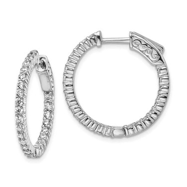 Image of 20mm Sterling Silver Rhodium-Plated CZ In and Out Hinged Hoop Earrings QE8001