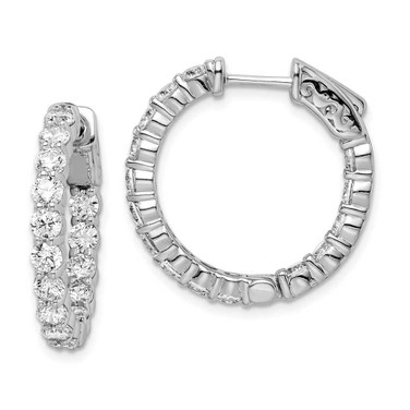 Image of 21mm Sterling Silver Rhodium-Plated CZ In and Out Hinged Hoop Earrings QE8005