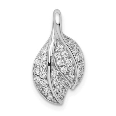 Image of Sterling Silver Rhodium-plated CZ Leaf Slide Pendant