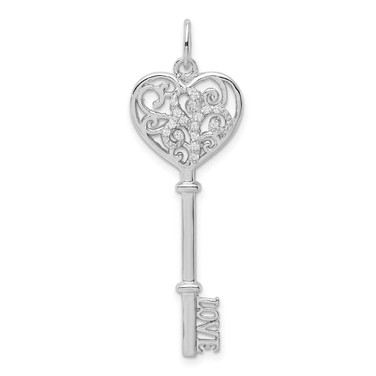 Image of Sterling Silver Rhodium-plated CZ Love Key Pendant