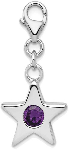 Image of Sterling Silver Rhodium-plated CZ Simulated February Birthstone Star Charm