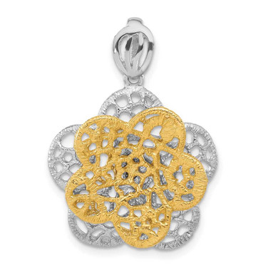 Image of Sterling Silver Rhodium-plated Gold-tone Flower Pendant