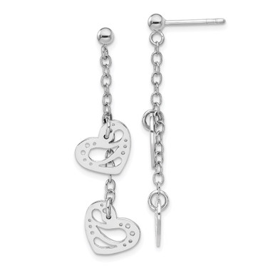 41.55mm Sterling Silver Rhodium-Plated Hearts Dangle Post Earrings