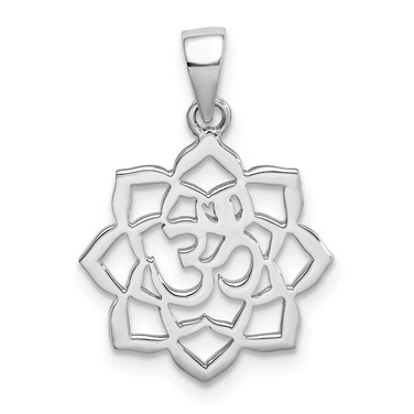 Image of Sterling Silver Rhodium-plated Lotus w/ Om Center Pendant