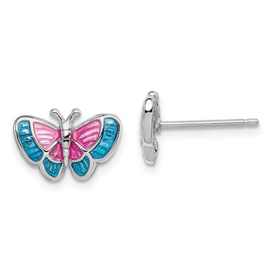 Image of 8mm Sterling Silver Rhodium-Plated Madi K Enamel Butterfly Post Earrings
