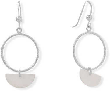 Image of Sterling Silver Rhodium-plated Open Circle with Shell Earrings