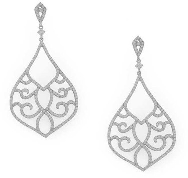 Image of Sterling Silver Rhodium-plated Ornate CZ Raindrop Post Earrings