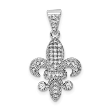 Image of Sterling Silver Rhodium-plated Polished CZ Fleur De Lis Pendant