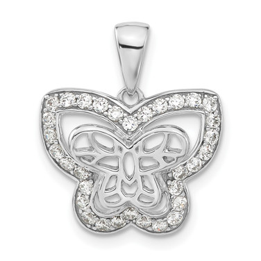 Sterling Silver Rhodium-plated Polished with CZ Butterfly Pendant