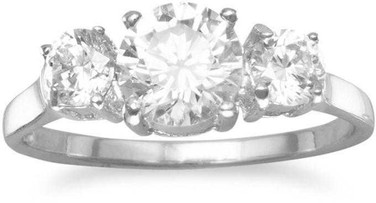 Image of Sterling Silver Rhodium-plated Ring with Three Round CZs