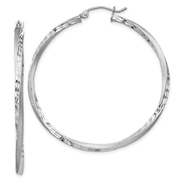 Image of 48mm Sterling Silver Rhodium-Plated Satin & Shiny-Cut Twist Hoop Earrings QE4602 Image of 48mm Sterling Silver Rhodium-Plated Satin & Shiny-Cut Twist Hoop Earrings QE4602