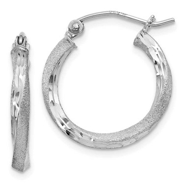 Image of 21mm Sterling Silver Rhodium-Plated Satin Finish Shiny-Cut Hoop Earrings