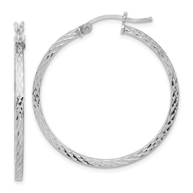 Image of 35mm Sterling Silver Rhodium-Plated Shiny-Cut 2X35mm Square Tube Hoop Earrings