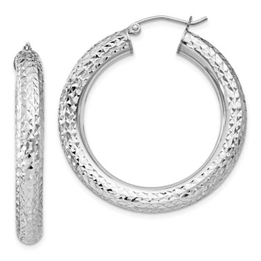 Image of 36mm Sterling Silver Rhodium-Plated Shiny-Cut Hinged Hoop Earrings QE11493