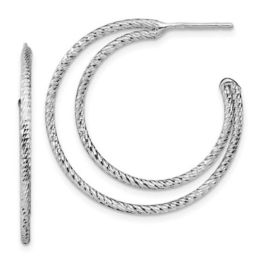 Image of 30.5mm Sterling Silver Rhodium-Plated Shiny-Cut Hoop Earrings