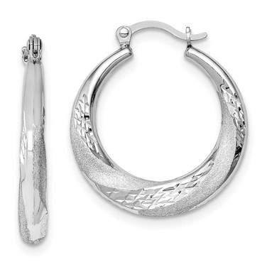 Image of 21mm Sterling Silver Rhodium-Plated Shiny-Cut Scalloped Hoop Earrings QE8397