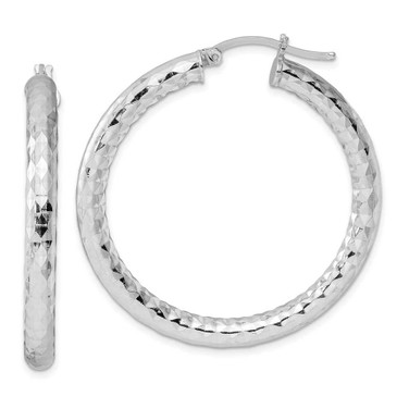 Image of 41mm Sterling Silver Rhodium-Plated Textured Hinged Hoop Earrings QE11509