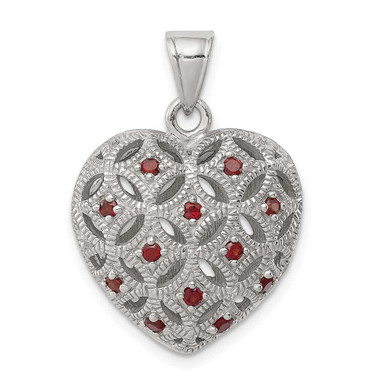 Image of Sterling Silver Rhodium-Plated w/ Garnet Heart Pendant