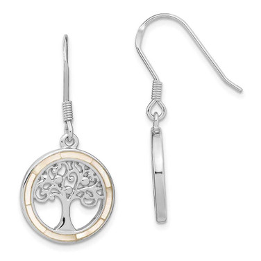 Image of 37.03mm Sterling Silver Rhodium-Plated White Mother of Pearl Tree Of Life Earrings