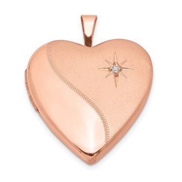 Sterling Silver Rose Gold-plated 20mm Diamond Heart Locket Pendant