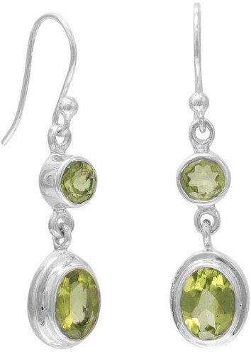 Image of Sterling Silver Round & Oval Peridot Polished Earrings on French Wire