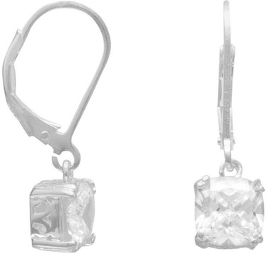Image of Sterling Silver Round Edge Square CZ Lever Back Earrings