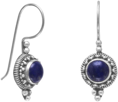Image of Sterling Silver Round Lapis Bead/Rope Edge Earrings on French Wire