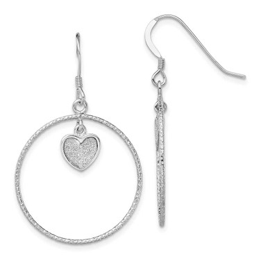 Image of 40.1mm Sterling Silver Shiny-Cut Enamel Glitter Fabric Heart / Circle Earrings