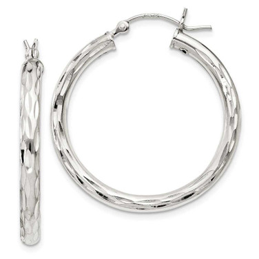 Image of 33mm Sterling Silver Shiny-Cut Satin Polished Hoop Earrings QE1966