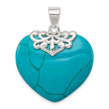 Image of Sterling Silver Simulated Turquoise Heart Stone Pendant