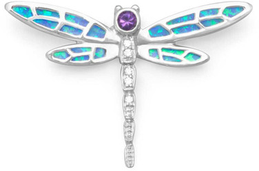Image of Sterling Silver Synthetic Opal and CZ Dragonfly Slide Pendant Image of Sterling Silver Synthetic Opal and CZ Dragonfly Slide Pendant