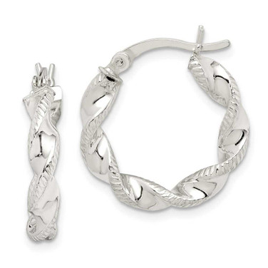Image of 20.6mm Sterling Silver Twisted & Textured Hoop Earrings QE14165