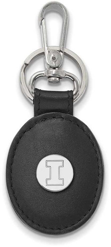 Image of Sterling Silver University of Illinois Leather Oval Key Chain LogoArt SS013UILK1