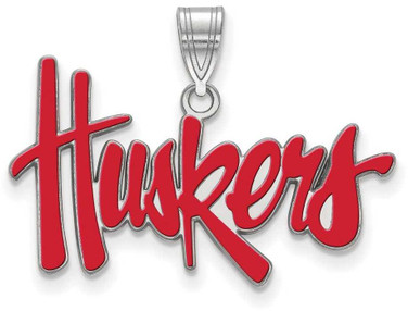 Image of Sterling Silver University of Nebraska Large Enamel Pendant by LogoArt SS018UNE