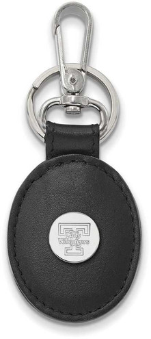 Image of Sterling Silver University of Tennessee Leather Oval KeyChain LogoArt SS053UTNK1