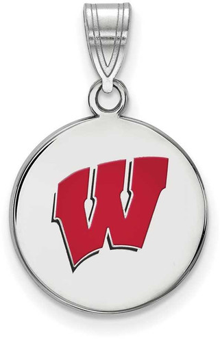 Image of Sterling Silver University of Wisconsin Medium Enamel Disc Pendant by LogoArt