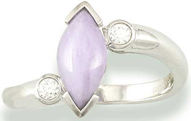 Image of Sz 7 Marquise Natural Lavender Jadeite Jade 0.09ctw Diamond 18K White Gold Ring