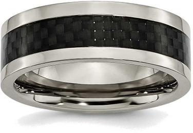 Image of Titanium 8mm Polished with Black Carbon Fiber Inlay Band Ring