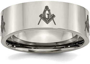 Image of Titanium Flat 8mm Laser Design Polished Band Ring TB3M