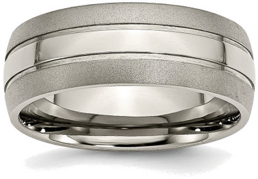 Titanium Grooved 8mm Brushed and Polished Band Ring TB191