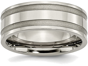 Titanium Grooved 8mm Brushed and Polished Band Ring TB203