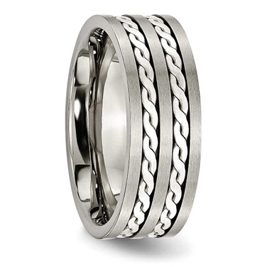 Image of Titanium w/ Sterling Silver Braided Inlay 8mm Brushed and Antiqued Band Ring