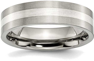 Image of Titanium w/ Sterling Silver Inlay Flat 6mm Brushed Band Ring